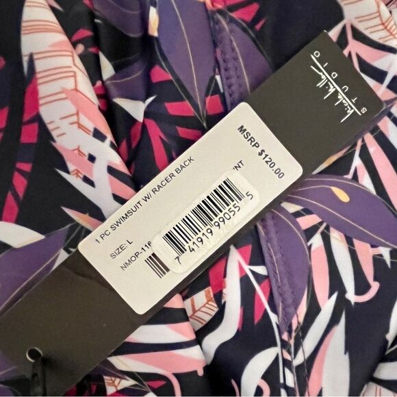 Nicole Miller Purple Palm Print Racer Back One Piece Swimsuit size large - Picture 3 of 6
